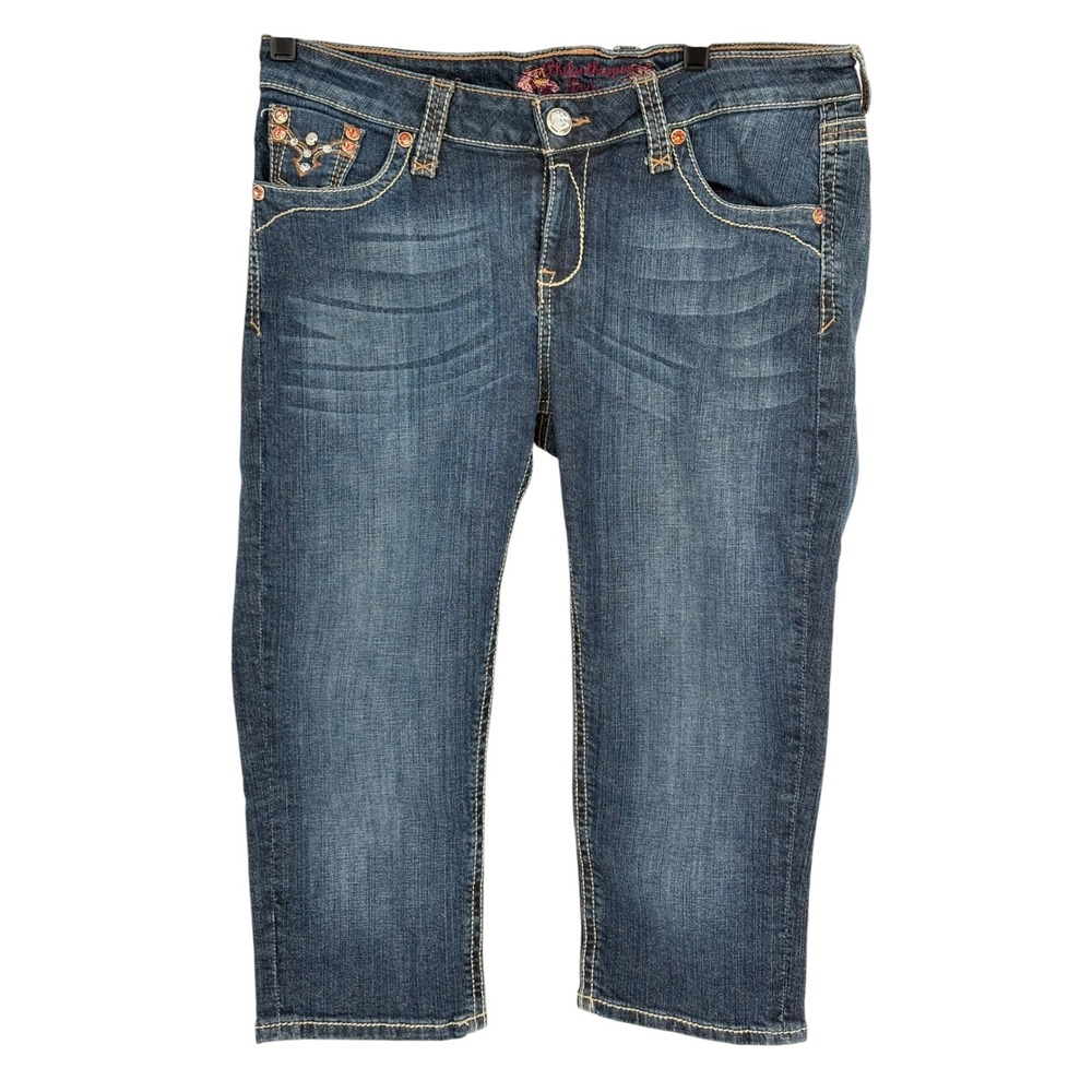 Philanthropic Denim Capri Jeans‎ Blue Rhinestone Embellished Y2K Size 13